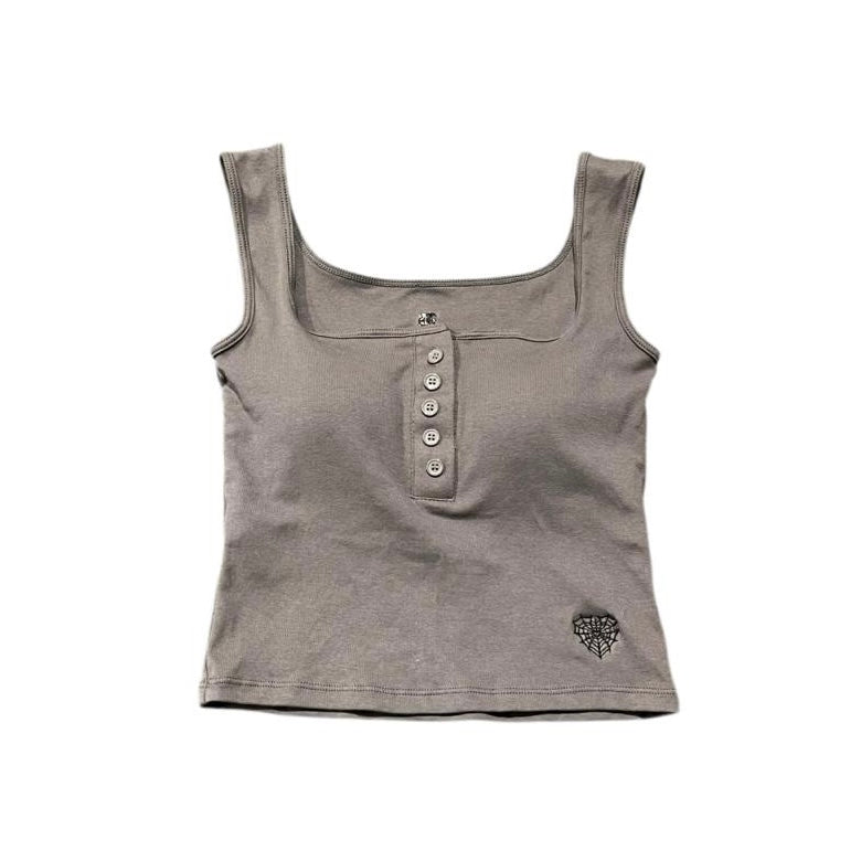 ボタンスクエアタンクトップ | Square Neck Button Tank Top
